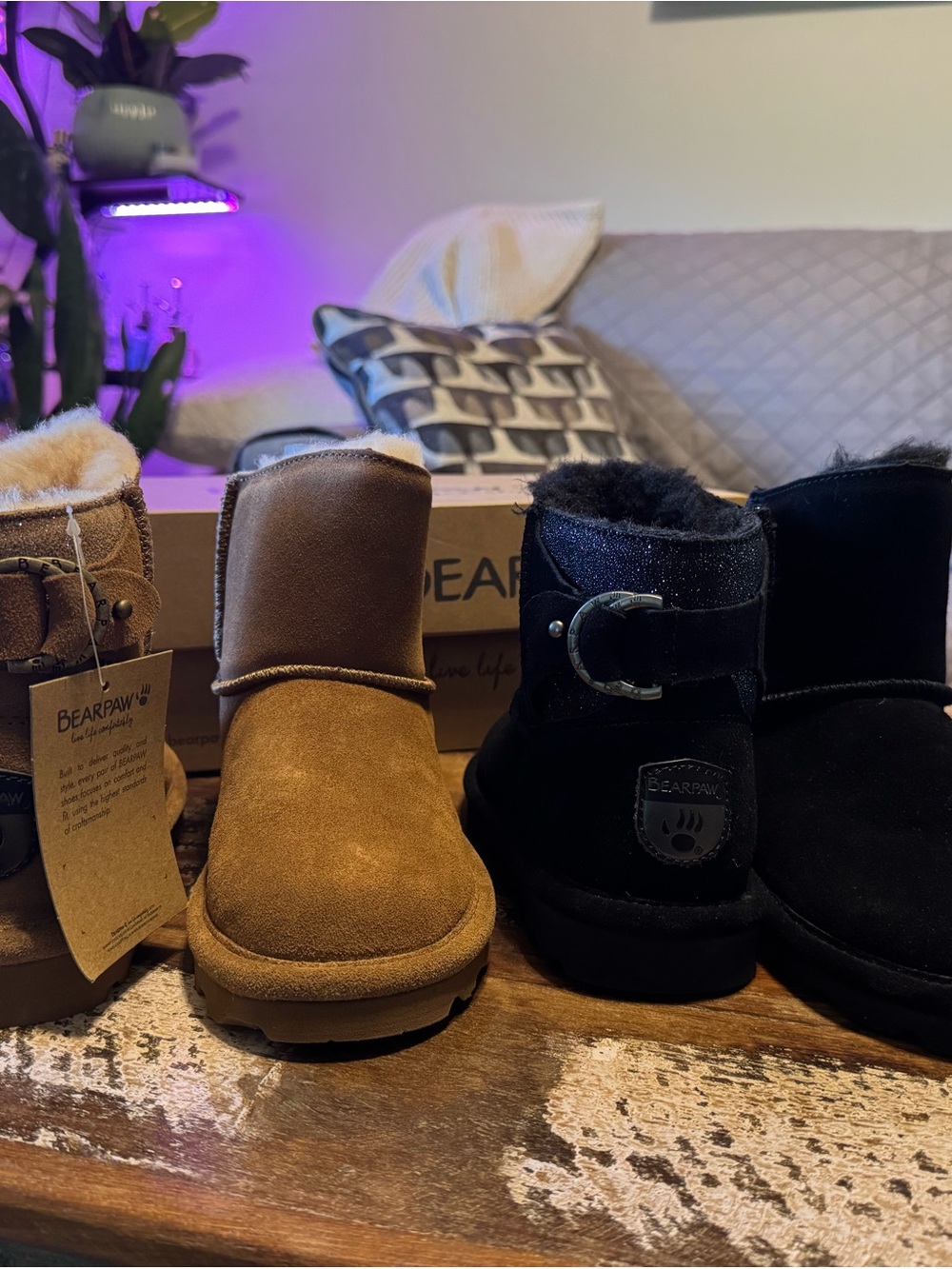 BearPaw womens Suede Boots in Chestnut and Black